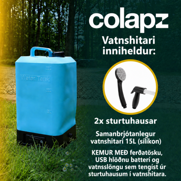 Colapz hituð ferðasturta og fylgihlutir með sturtuhaus og stút