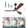 Loftvifta með ljósi, 132 cm og 3 viðarspöðum fyrir lágt eða hallandi loft