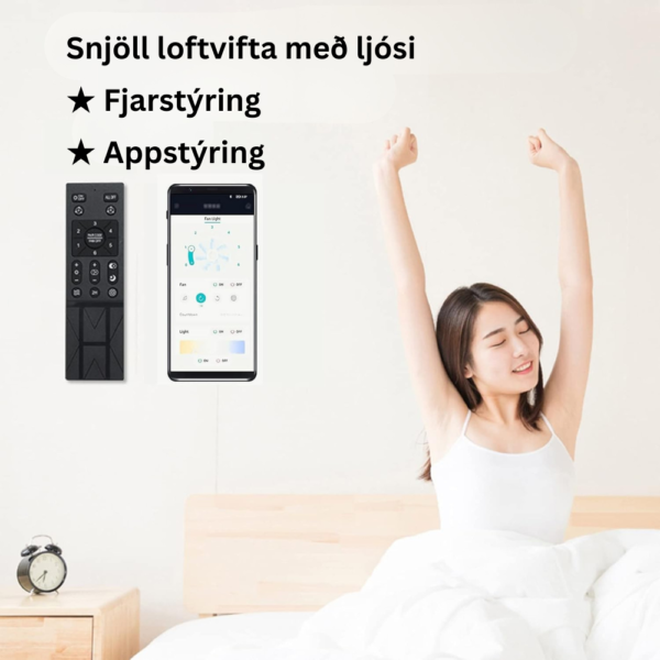 Snjöll loftvifta með ljósi, fjarstýringu og appstýringu